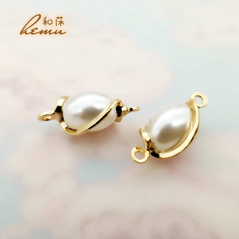 diy饰品配件 日本贵和kiwa铜镀金柔美珍珠扭转框架耳环项链连接件