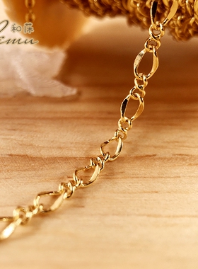 diy饰品配件 日本贵和kiwa铜镀金椭圆费加罗大小格链条粗3mm 金银