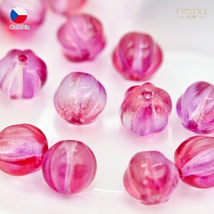 捷克进口 8mm双色南瓜珠瓜楞手串耳环编织圆球散珠diy饰品配件