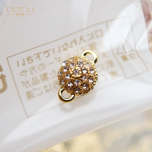 日本贵和kiwa 闪闪水晶镀金圆球磁铁扣手链项链搭扣diy饰品配件