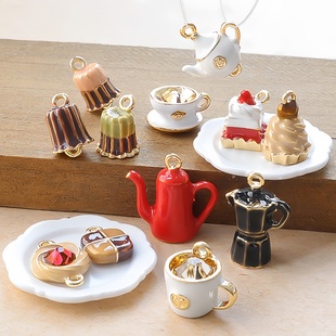 日本贵和kiwa 咖啡曲奇饼蛋糕抹茶水晶吊坠连接件耳环diy饰品配件