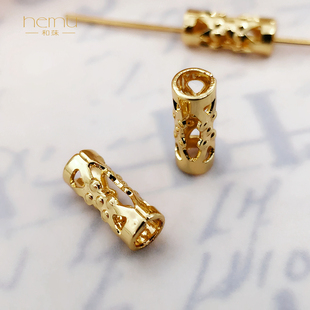 diy饰品配件18K包金电镀约3×8mm金属管珠镂空编织圆管穿绳细链条