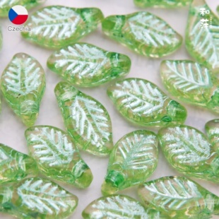 捷克进口 12mm描金叶子橄榄绿透明串珠手链耳环项链diy饰品配件