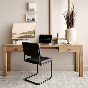 北欧原木风家用书桌简约美式长方形写字台实木工作台学习桌子定制