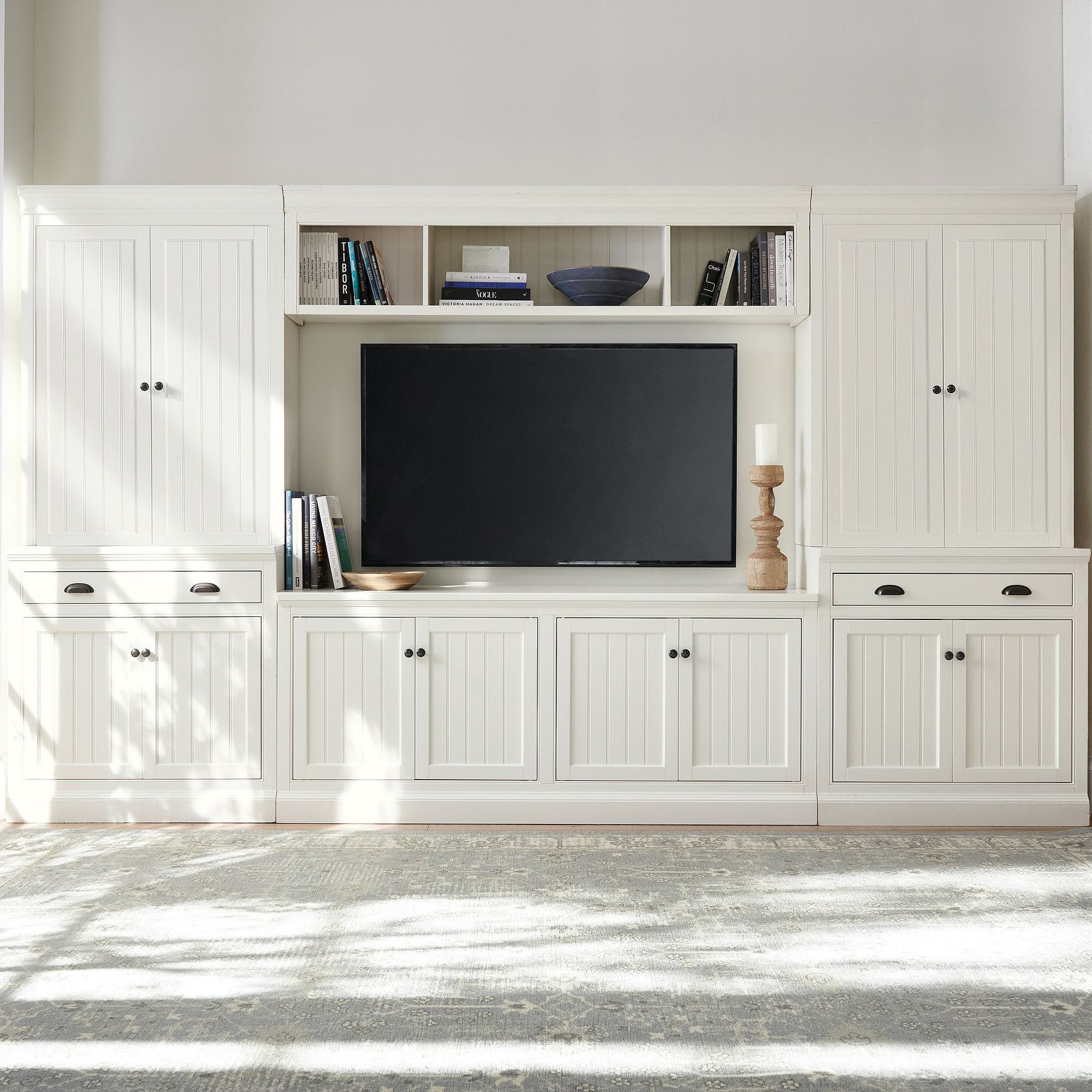 实木满墙书柜客厅储物柜家用一体展示柜电视柜现代白色组合柜定制