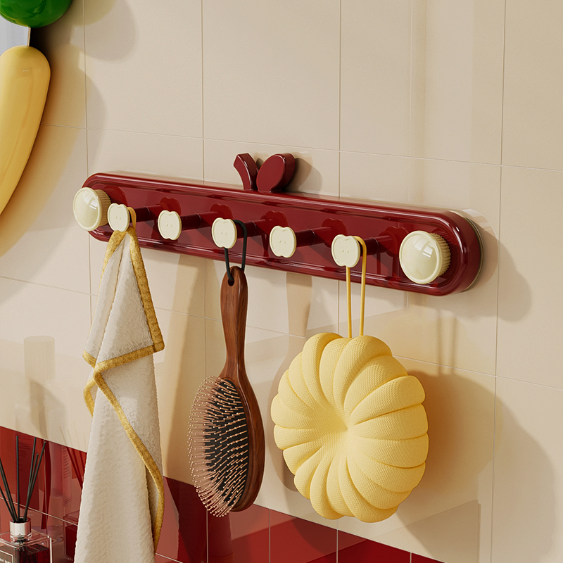 苹果门后吸盘免打孔挂衣架浴室联排加长吸盘式门上衣钩收纳置物架