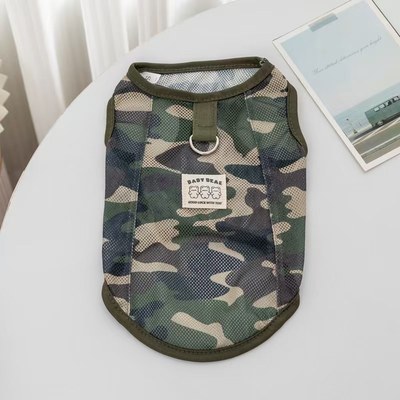 可牵引夏天薄款狗狗衣服迷彩服网眼背心宠物背心泰迪小幼犬衣服猫