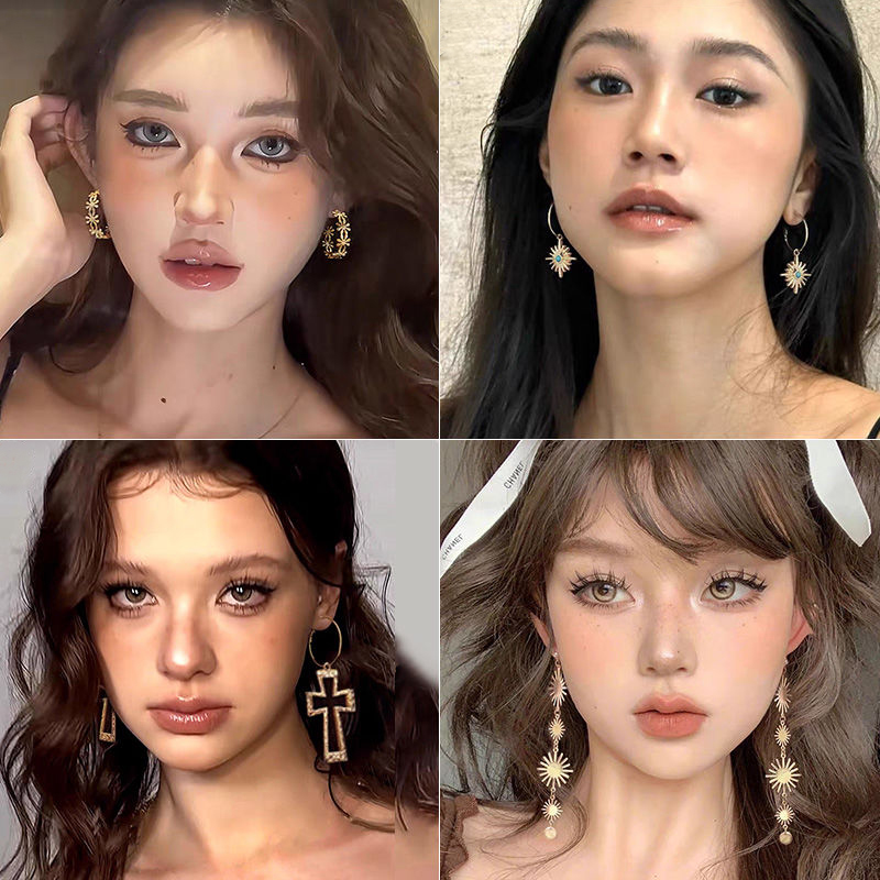 欧美个性十字架耳环镂空金属长款耳钉小众高级感耳饰女