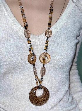 古早涩谷辣妹豹纹斑马纹串珠项链y2k亚文化椭圆锁骨链