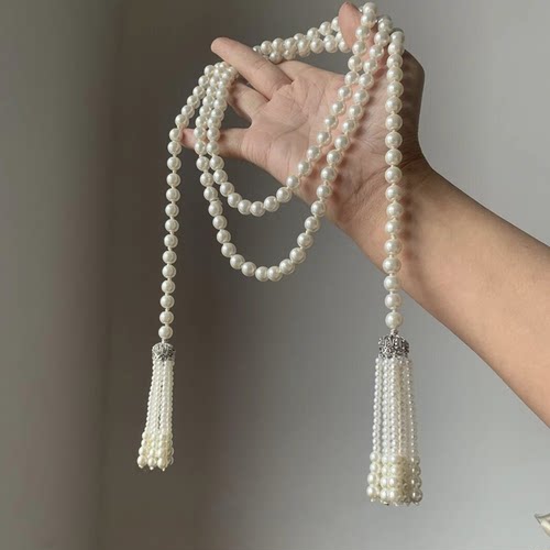 温柔美人法式复古珍珠流苏项链小众独特高级感长款叠戴毛衣链