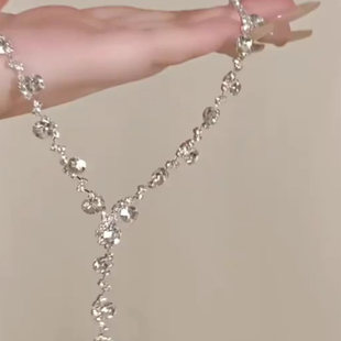 重工闪钻锆石流苏项链耳环女精致清冷感气质礼服晚会婚纱项链配饰