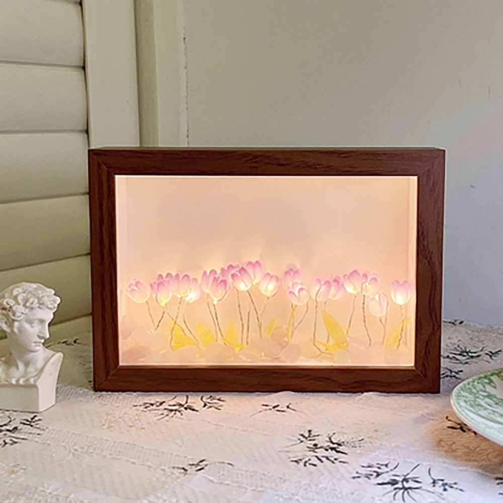TULIP THREE-DIMENSIONAL PHOTO FRAME NIGHT LIGHT CHILDRENS DIY HANDMADE MATERIALS BAG ORNAMENTS ETERNAL FLOWERS ATMOSPHERE GIFTS GIFTS