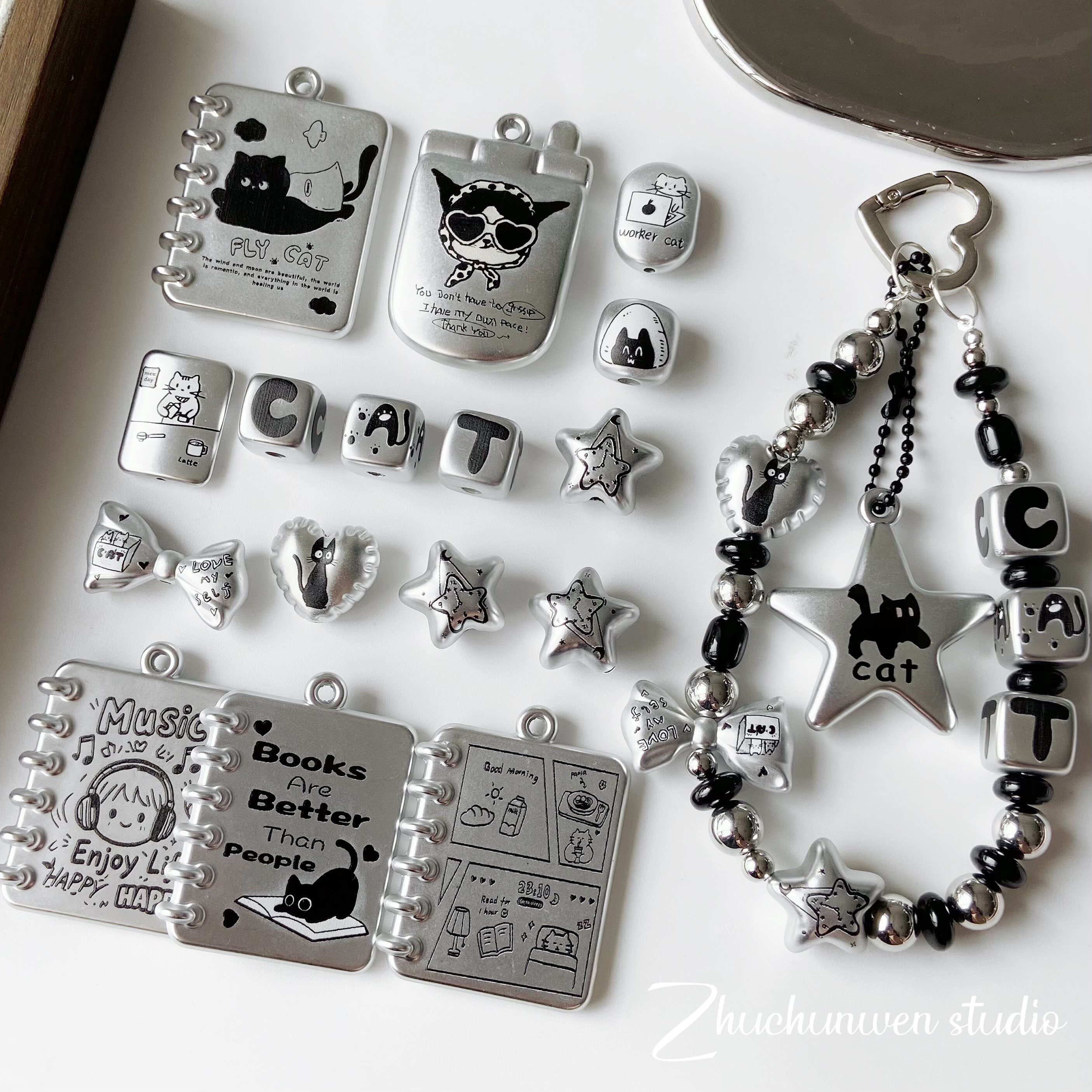 ins哑光雾面CCB印刷星星方块散珠