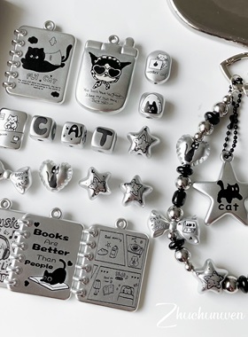 ins哑光雾面CCB印刷星星方块散珠手机链亮面串珠子diy配件材料