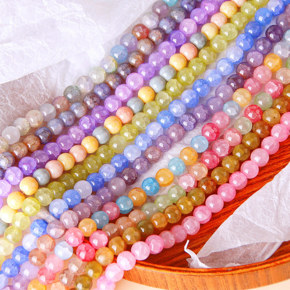 1条/8mm水果味汽水感泡泡花纹玻璃珠子DIY手链材料串珠项链配件