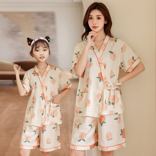 纯棉亲子汗蒸服胸部双层女睡衣汤泉衣服儿童宝宝洗浴服桑拿按摩服