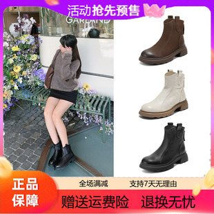 百丽2025冬季新款复古软羊皮靴加绒显瘦厚底粗高跟短靴子E5S1DDD5