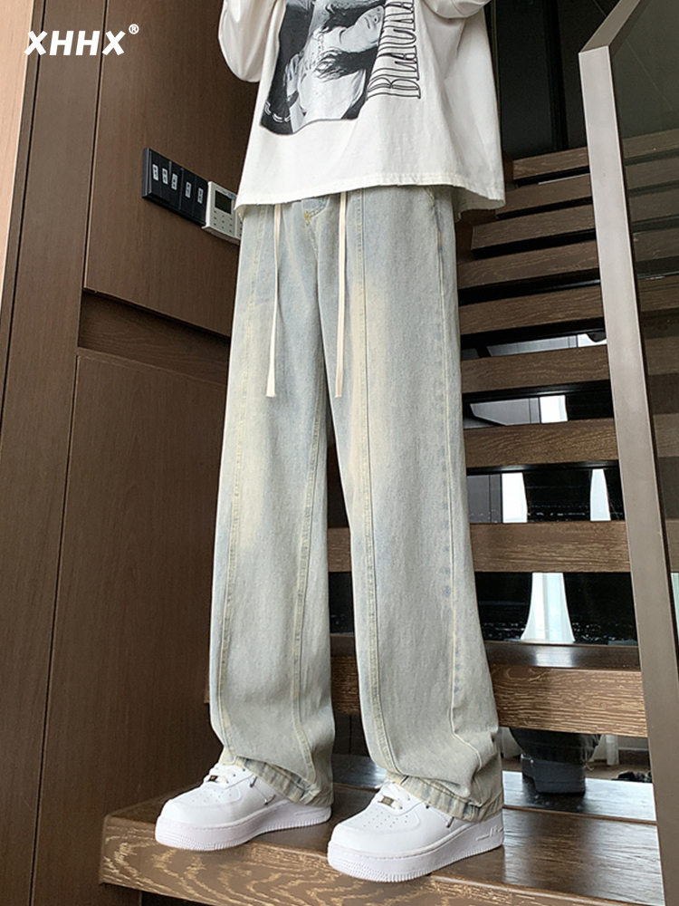 美式牛仔裤男夏季薄款高街vibe直筒宽松纯棉裤子垂感休闲阔腿长裤