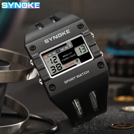 SYNOKE时诺刻潮流新颜色方形合金运动电子表男士时尚大屏防水腕表