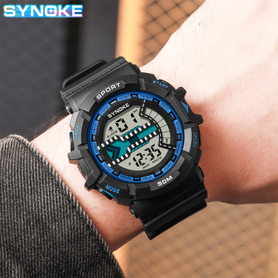 男士电子表防水抗震时尚夜光闹铃多功能大屏户外运动训练适用