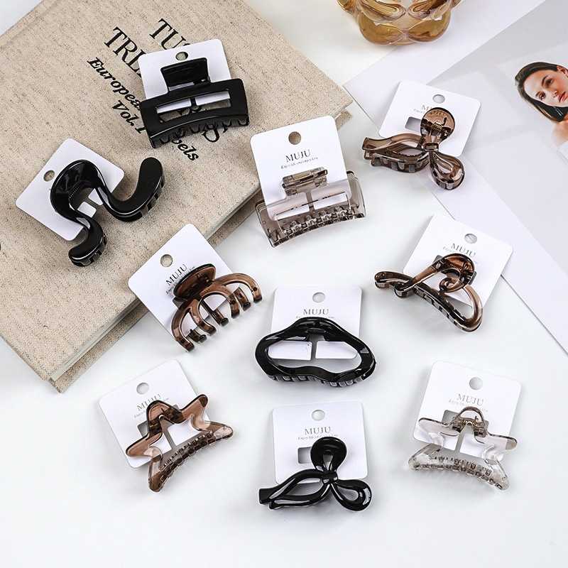 高质量PC抓夹商超卡装发饰简约半披发马尾鲨鱼夹中号半扎发发夹