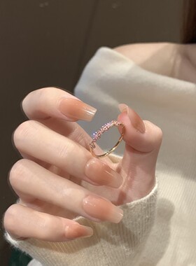新款薰衣草莫奈玫瑰金粉钻戒指女甜美闪钻可调节指环轻奢小众高级