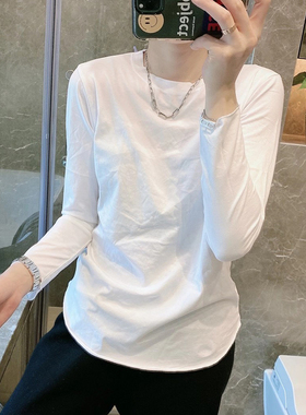 韩国白色长袖t恤女2024年春秋季女装内搭打底衫上衣服潮中长款潮