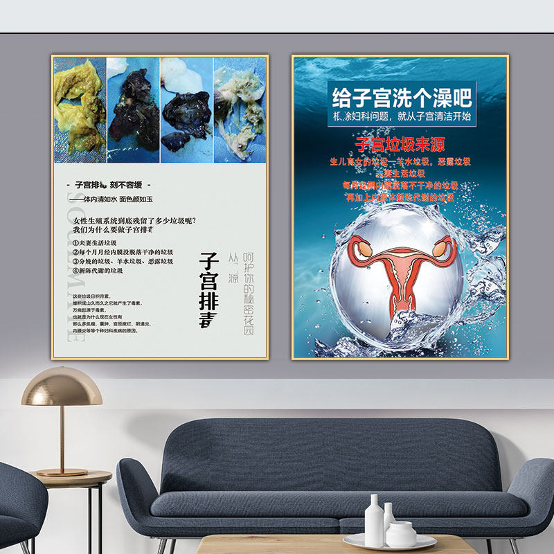 子宫排毒海报子宫保养宣传画妇科挂图宫颈疾病示意图子宫洗澡广告