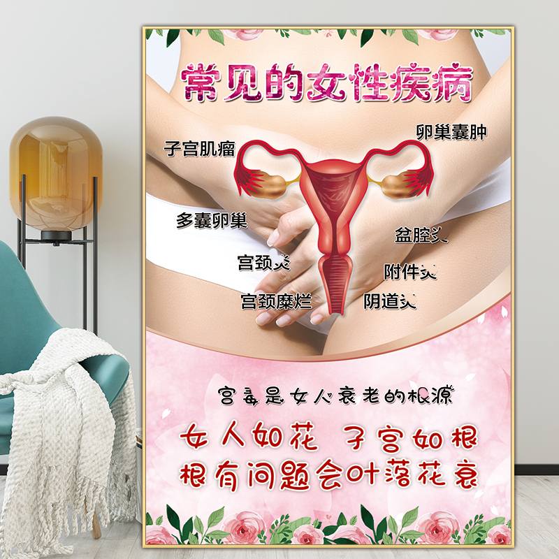 妇科病海报常见女性疾病宣传画妇科门诊广告图挂画宫颈疾病示意图