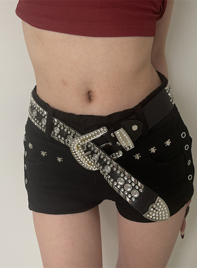 腰带y2k皮带女千禧辣妹短裤配饰美式水钻石闪铆钉白色设计感小众