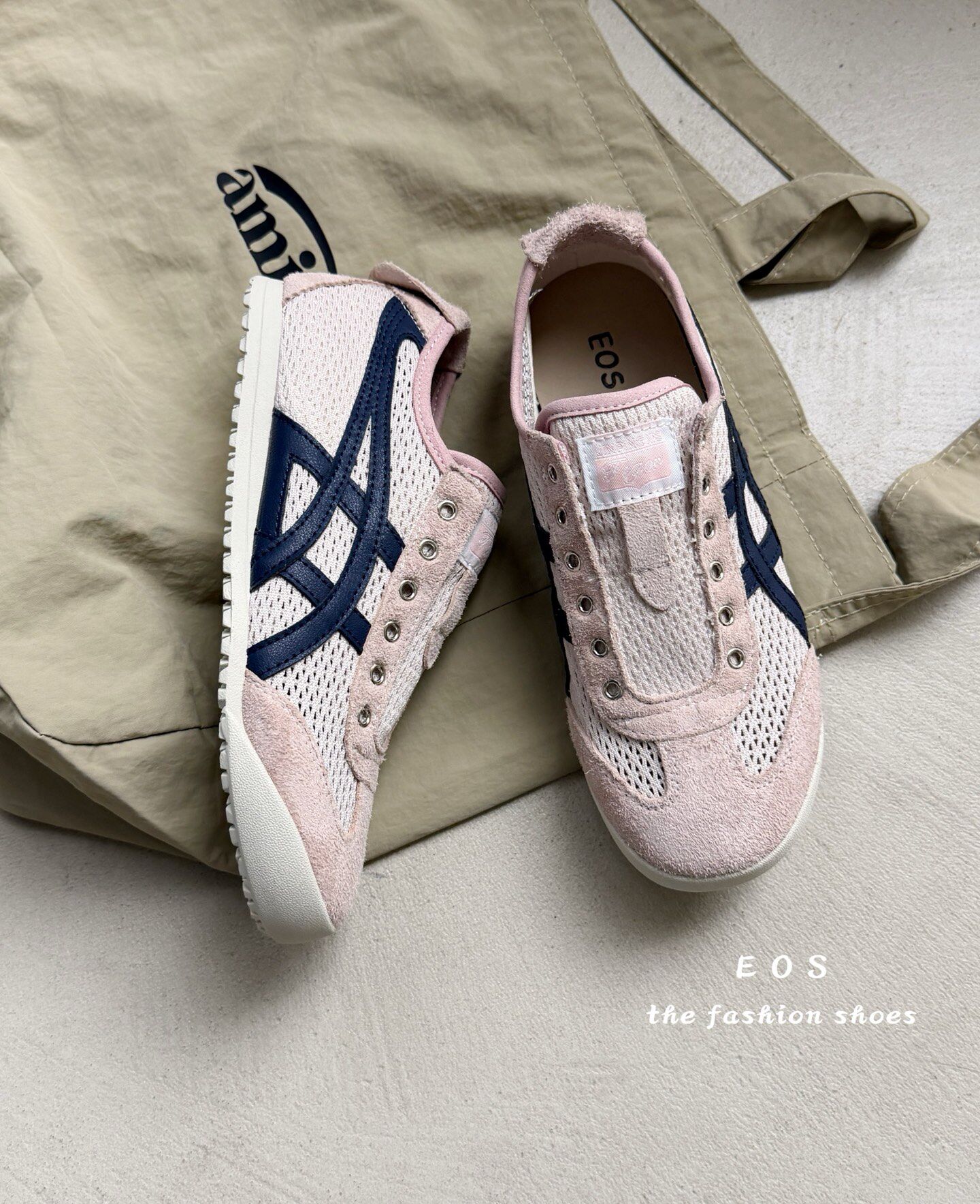 EOS夏季低跟网面磨砂真皮运动休闲鞋脚蹬拼色阿甘鞋跟高2厘米