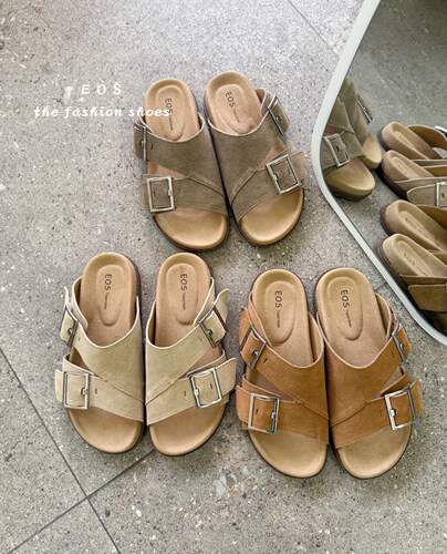 反绒皮博肯皮带扣软底百搭轻便拖鞋GX6318-2