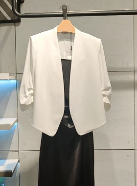商场同款2025夏季新款通勤短款中袖白色西装外套女5F4110791