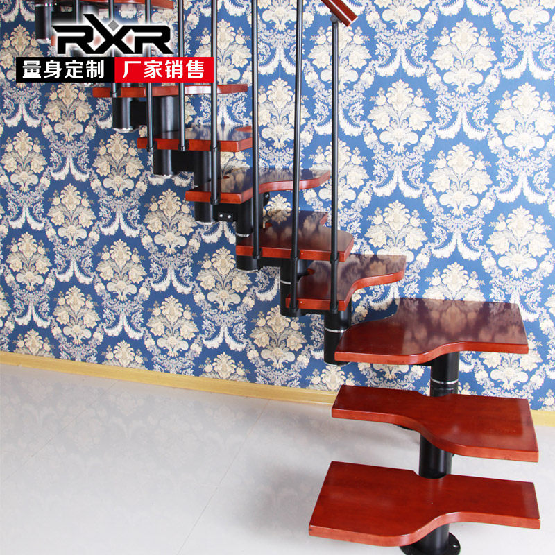 rxr室内整体别墅阁楼楼梯钢木复式楼梯跃层斜梁旋转楼梯厂家定做