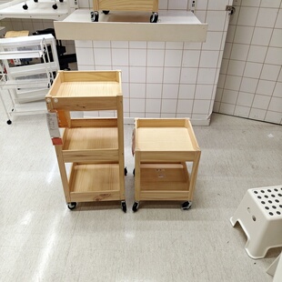 宜家代购劳胡特手推车松木移动推车客厅收纳架储物柜子置物架