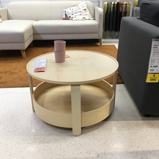 宜家国内代购伯格比桦木贴面茶几圆桌茶台小户型欧式奢华型边桌