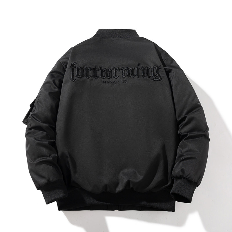 thumbnail for American letter embroidery baseball padded jacket padded jacket men's couple retro loose jacket autumn and winter thickened bomber jacket