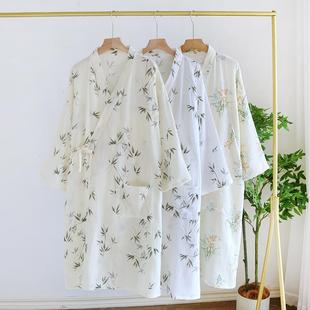 袍纯棉布纱双层薄款 全棉HRD竹子绉布和服浴睡袍女士春秋季 家居服