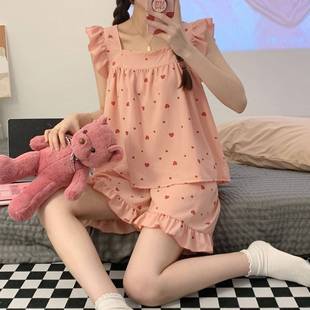 女睡甜美女可爱家居少服可外 CYH夏季 泡泡棉衣新款 小飞袖 吊带短裤