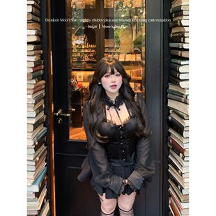 白菜【缪斯千金】秋冬新款纯欲风辣妹镂空长袖女黑色短裙套装