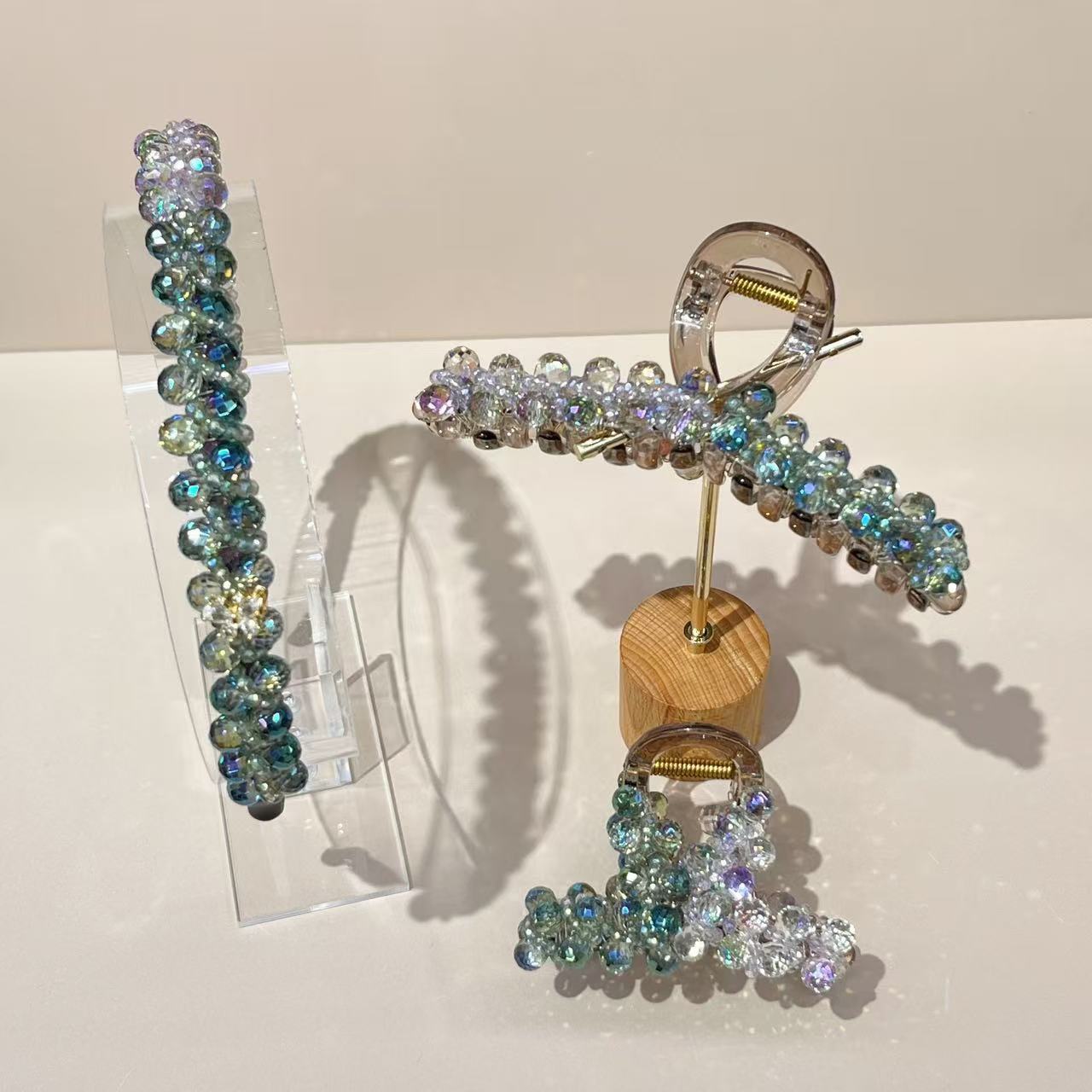 新款镶钻幻彩水晶发箍女高级感重工精致编织晶石头箍网红百搭