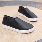 一脚蹬懒人皮面防水鞋 加绒加厚棉鞋 男女平底百搭防滑保暖休闲鞋 冬