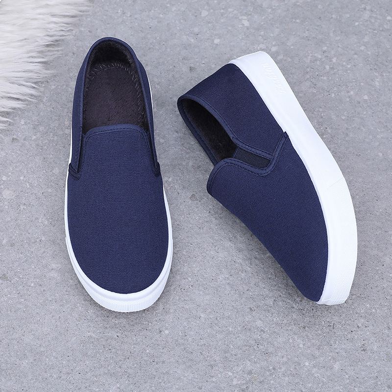 秋冬季平底加绒保暖休闲鞋防滑舒适懒人鞋低帮工作鞋百搭平底布鞋