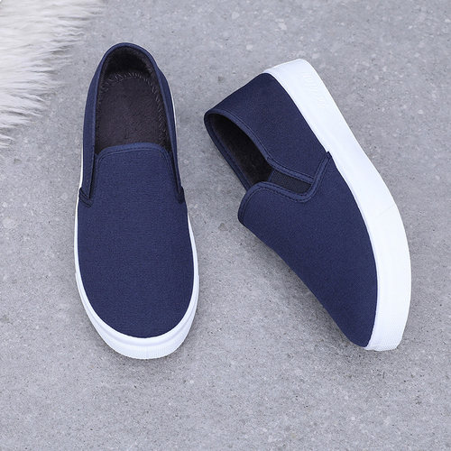 秋冬季平底加绒保暖休闲鞋防滑舒适懒人鞋低帮工作鞋百搭平底布鞋