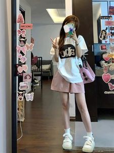 盐系少女休闲纯棉运动服套装女夏季学院风百搭宽松短袖短裤两件套