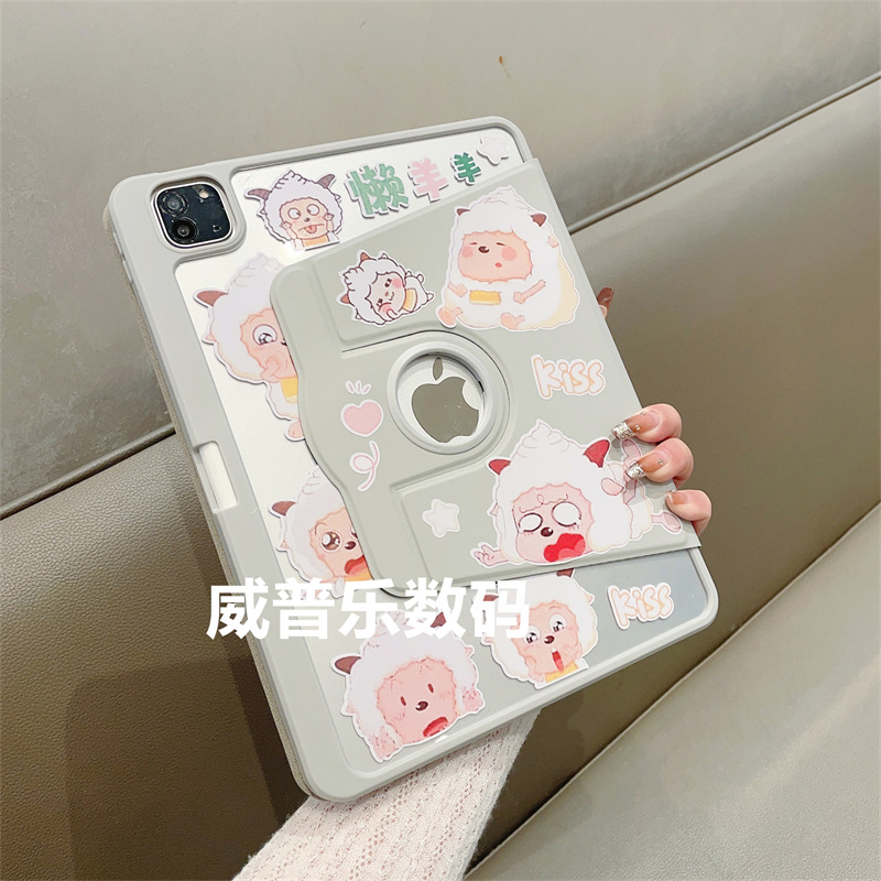 懒羊羊贴纸360旋转支架适用ipad10保护套10.2亚克力9.7带笔槽Air345苹果10.9寸平板Pro11寸防摔软边硬壳mini6