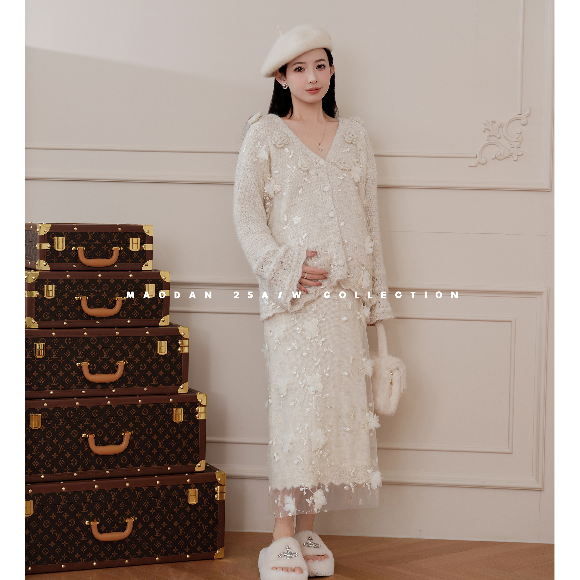 猫单【柔光白茶】【羊毛】娜娜的孕期穿搭孕妇装秋冬新品外套半裙