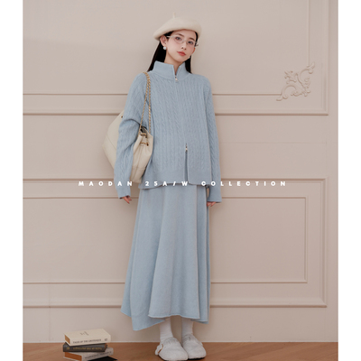 猫单【薄荷音调】娜娜的孕期的穿搭孕妇套装秋冬新品休闲毛衣半裙