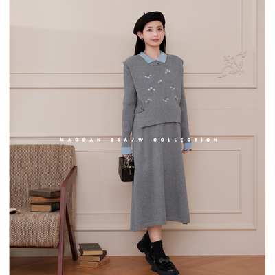 猫单【心动徽章】娜娜的孕期穿搭孕妇套装秋冬新品文艺马甲连衣裙