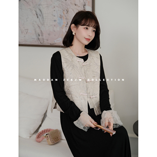 猫单【明月松间】孕妇装秋季新中式气质时尚百搭马甲连衣裙套装